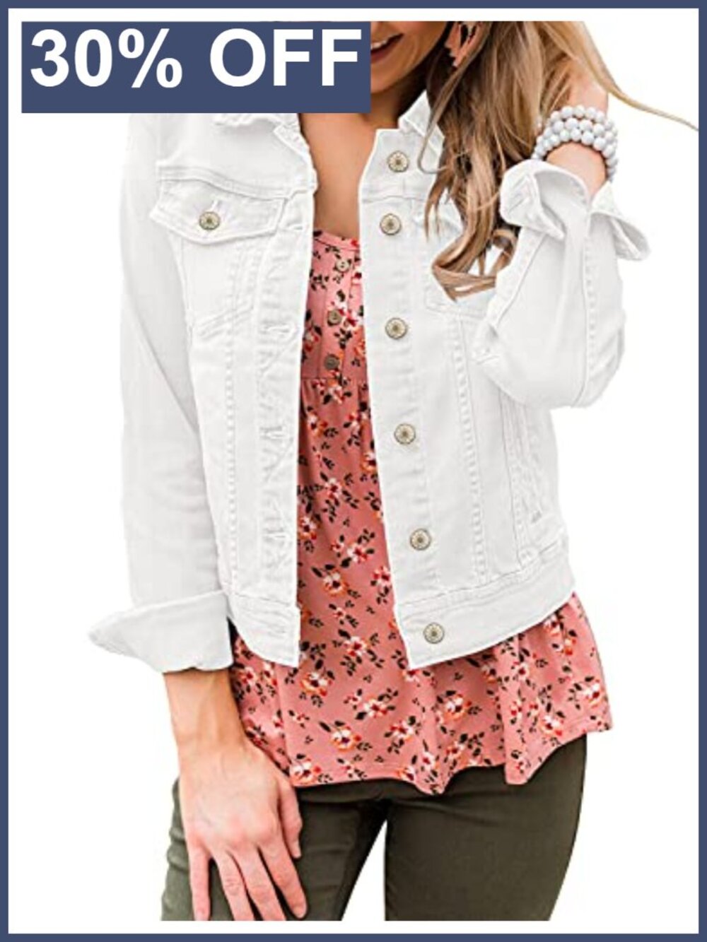 Womens Stretch Button Down Long Sleeve Denim Trucker Jean Jacket with Pockets